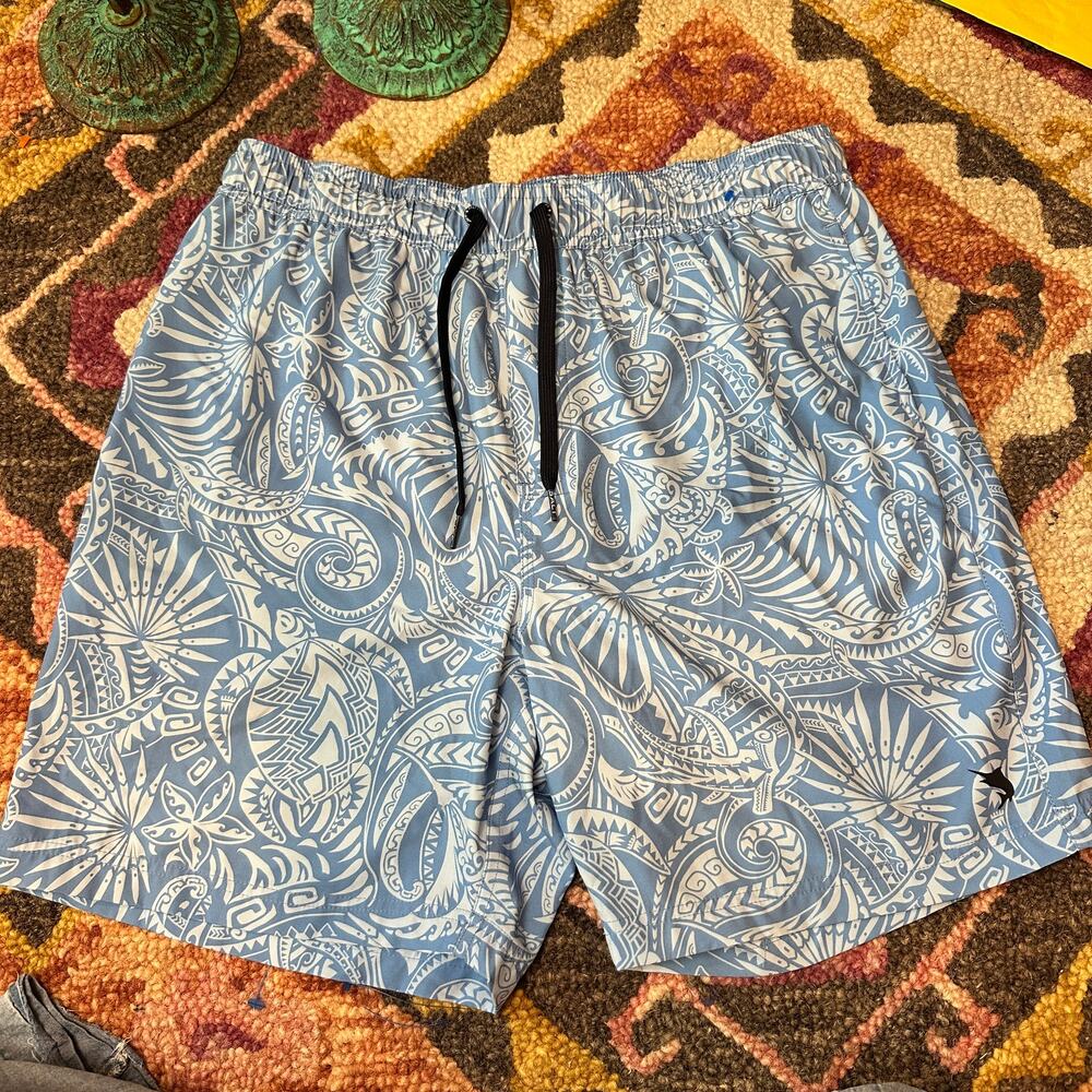 Salt Life Blue & White Tropical Print Swim Trunks Men's Large